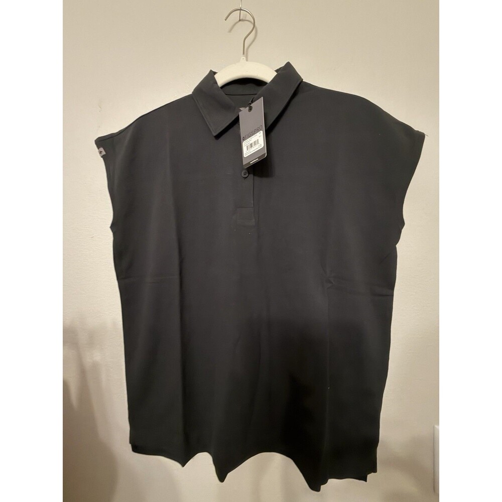 FIGS PRO Ella Scrub Polo Womens Extra Small Black Technical Pique Pima Cotton